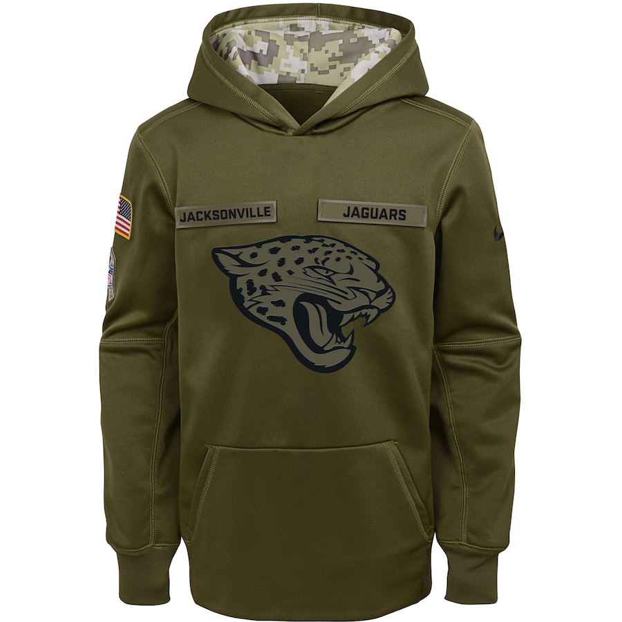 Youth Jacksonville Jaguars Olive Salute To Service Pullover Performance NFL Hoodie